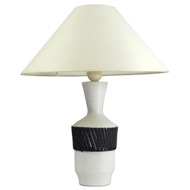 Lampa stołowa ceramiczna biała czarna, ceramika, Włochy, lata 80. - WYMIARY