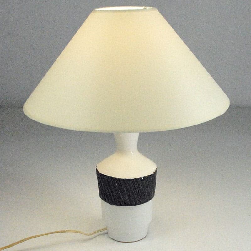 Lampa stołowa ceramiczna biała czarna, ceramika, Włochy, lata 80. - 323516