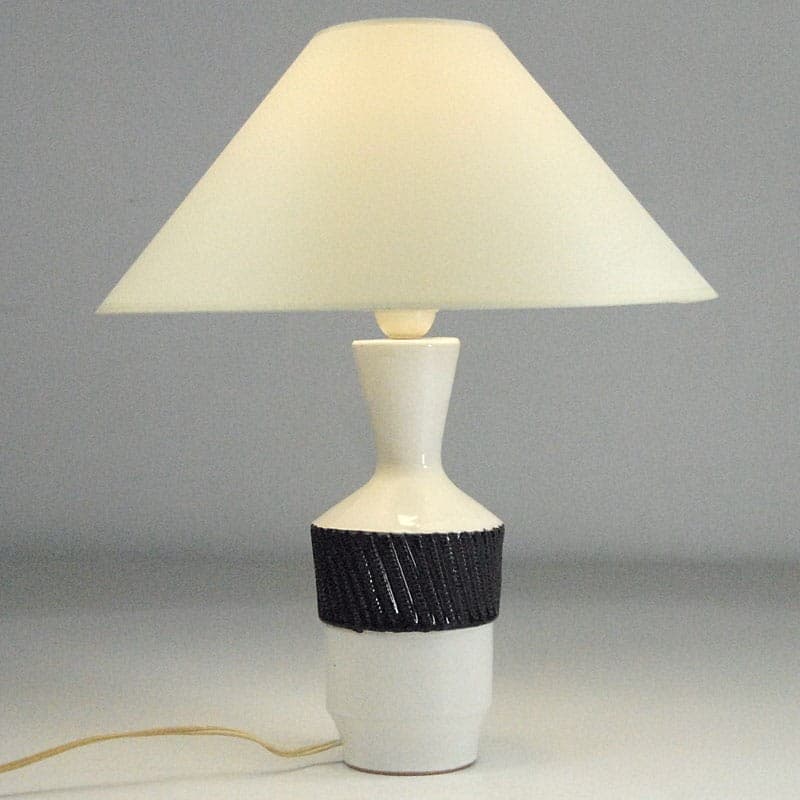 Lampa stołowa ceramiczna biała czarna, ceramika, Włochy, lata 80. - 323515