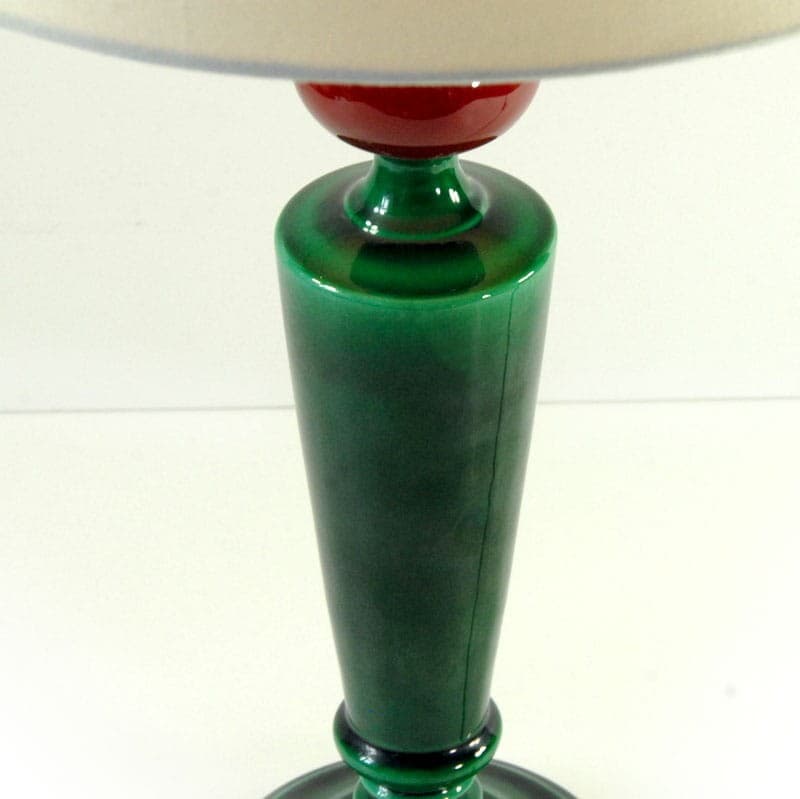 Table lamp, green red ceramics, France, 1980s. - 323493
