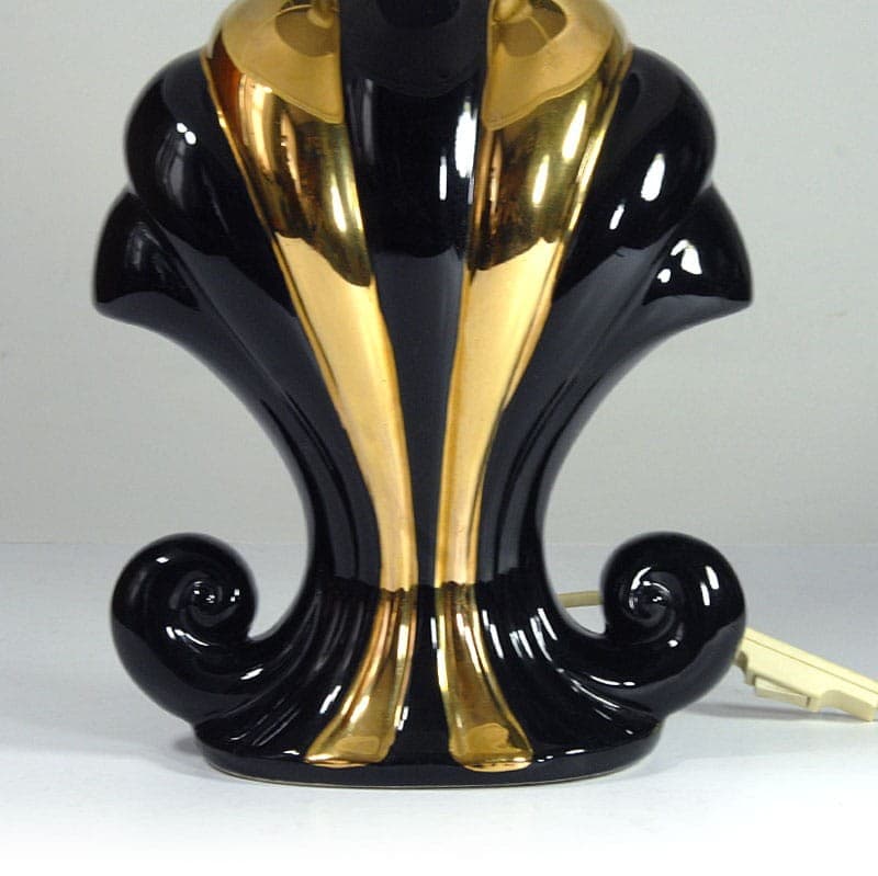 Lampa stołowa, ceramika czarna złota, Francja, lata 80. - 324084
