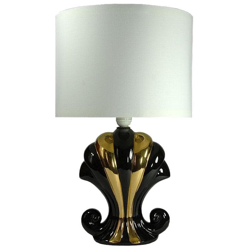 Lampa stołowa, ceramika czarna złota, Francja, lata 80.