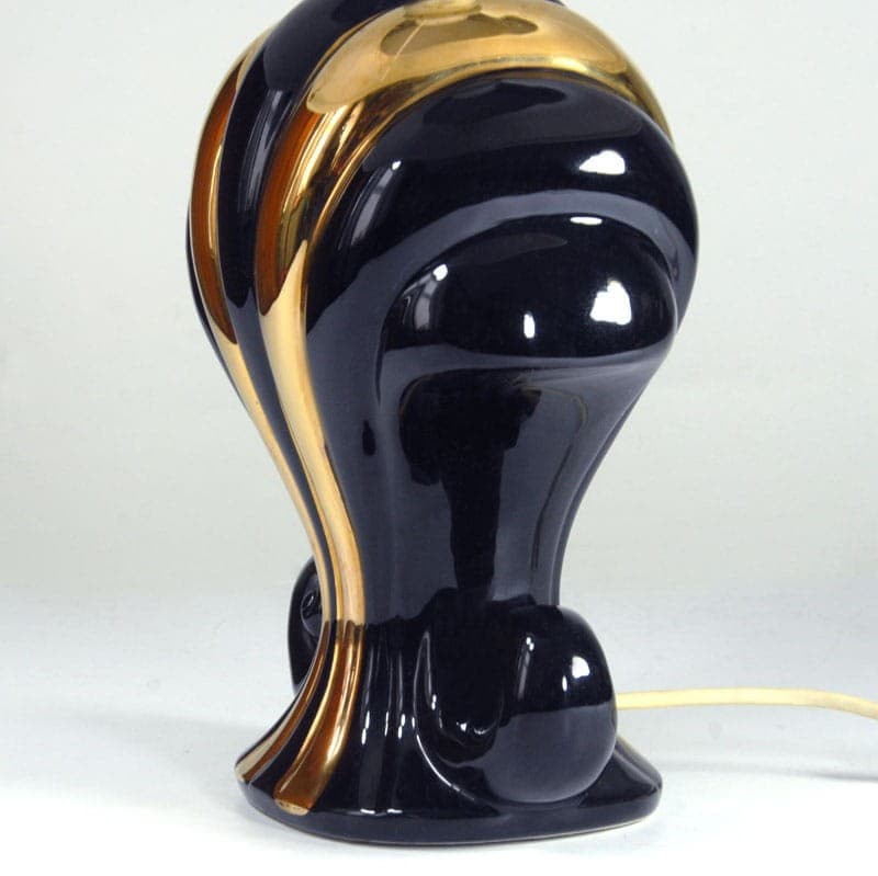 Lampa stołowa, ceramika czarna złota, Francja, lata 80. - 324085