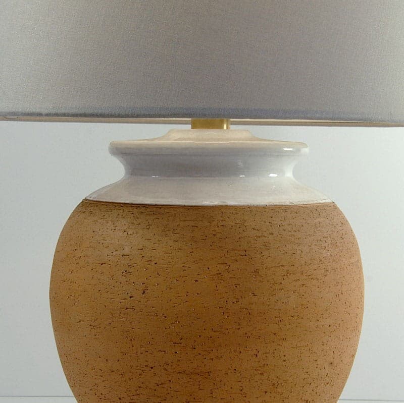 Table Lamp Da Vinci, brown ceramic, grey fabric, Italy, 1980s. - 324570