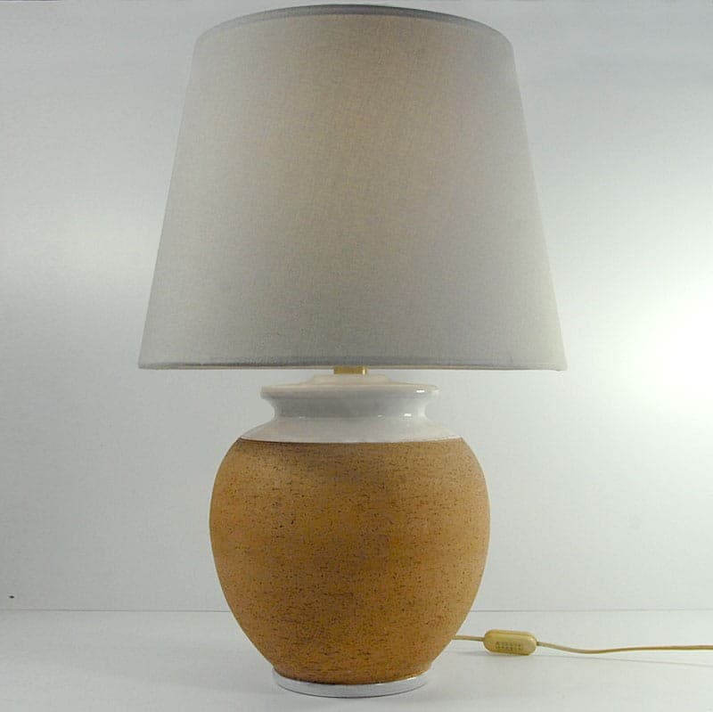 Table Lamp Da Vinci, brown ceramic, grey fabric, Italy, 1980s. - 324569
