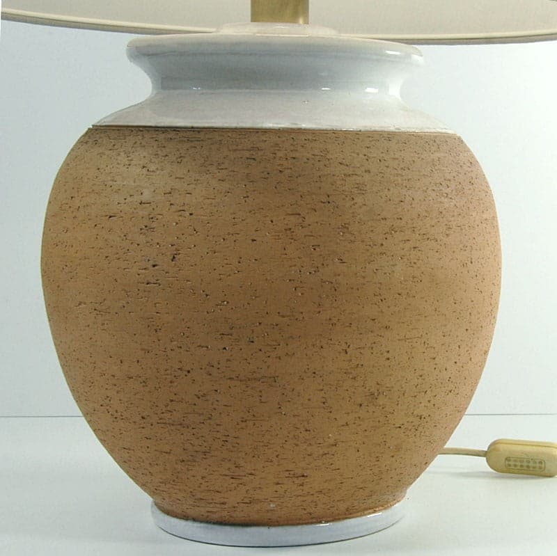 Table Lamp Da Vinci, brown ceramic, grey fabric, Italy, 1980s. - 324572
