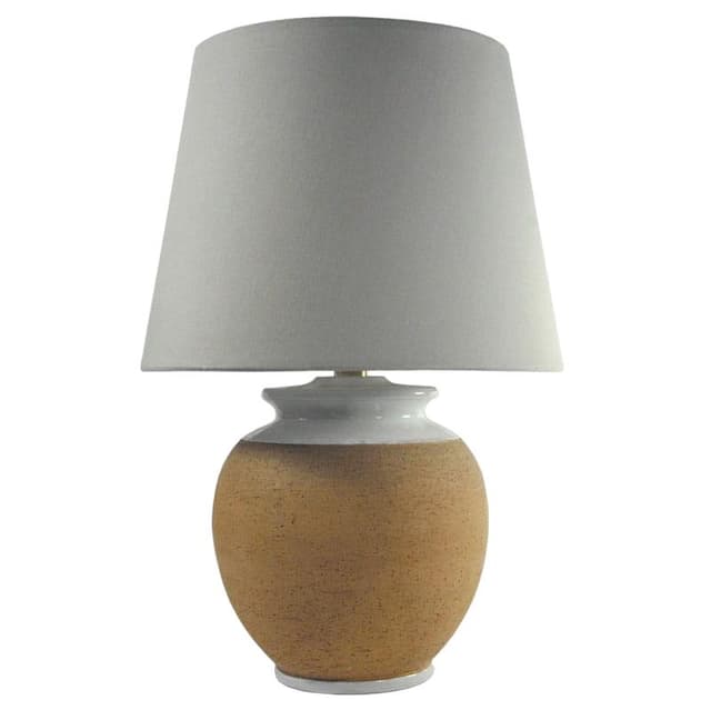 Table Lamp Da Vinci, brown ceramic, grey fabric, Italy, 1980s. - DIMENSION