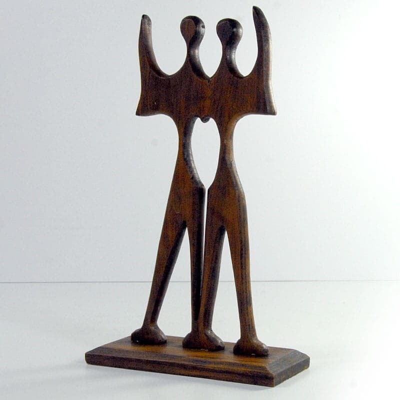 Figurine Warriors, brown wood, by B. Giorgi, Brazil, 1960s. - 324565