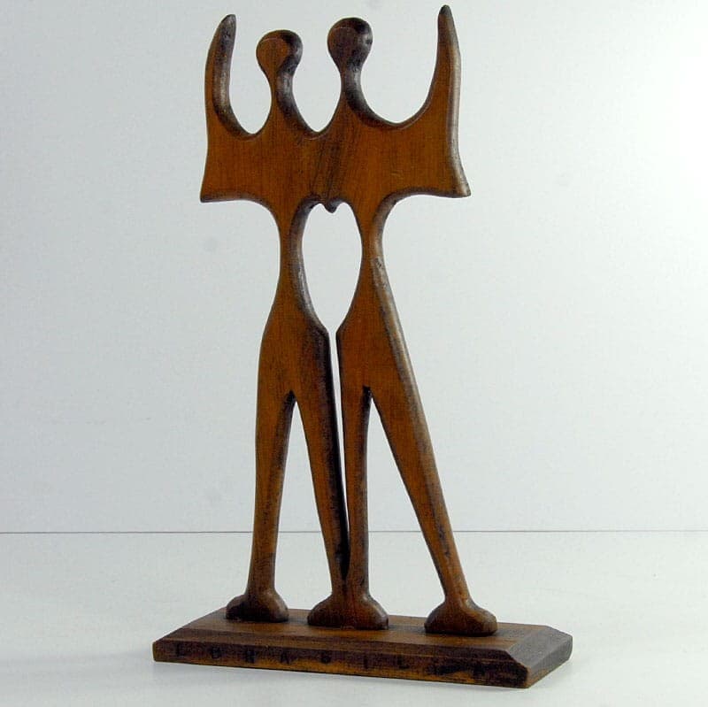 Figurine Warriors, brown wood, by B. Giorgi, Brazil, 1960s. - 324563