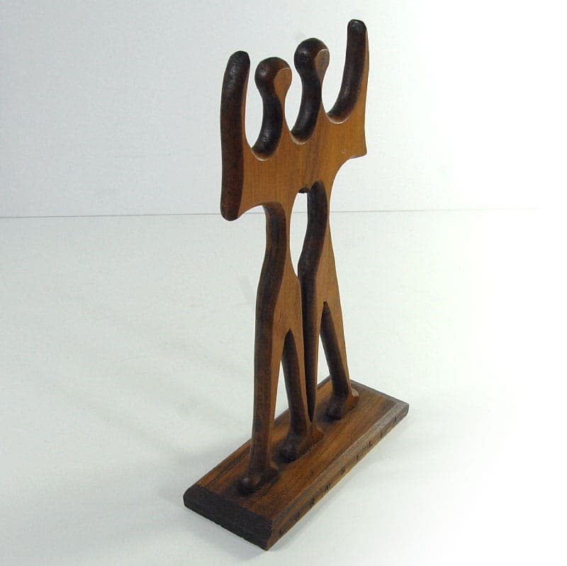 Figurine Warriors, brown wood, by B. Giorgi, Brazil, 1960s. - 324566