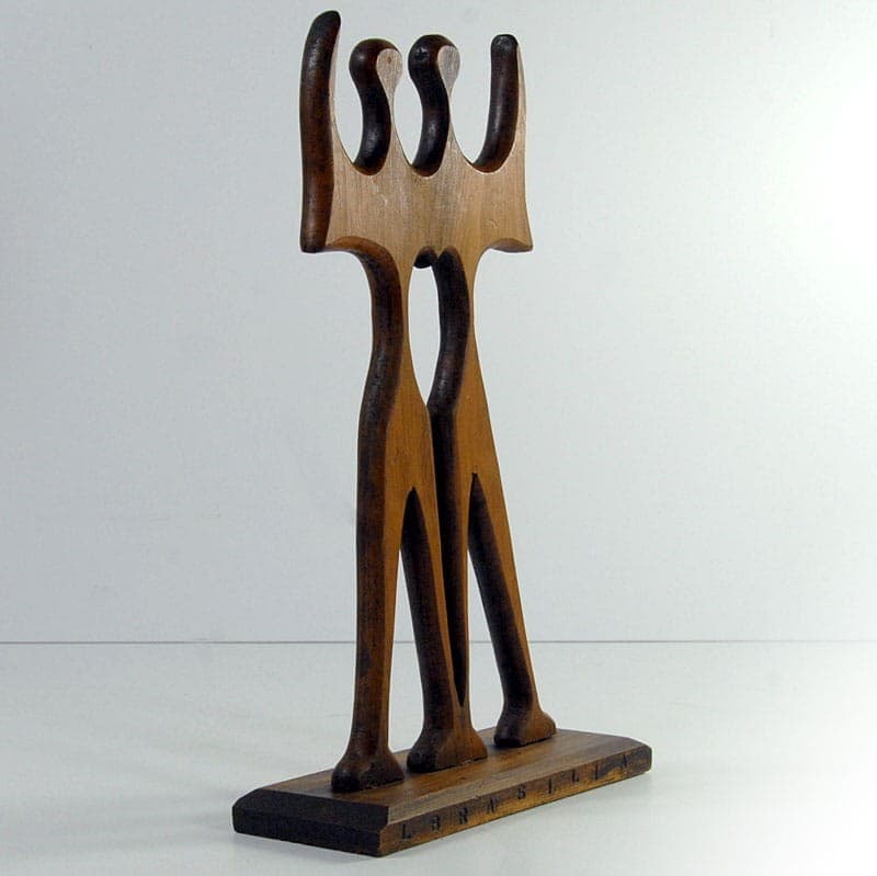 Figurine Warriors, brown wood, by B. Giorgi, Brazil, 1960s. - 324564