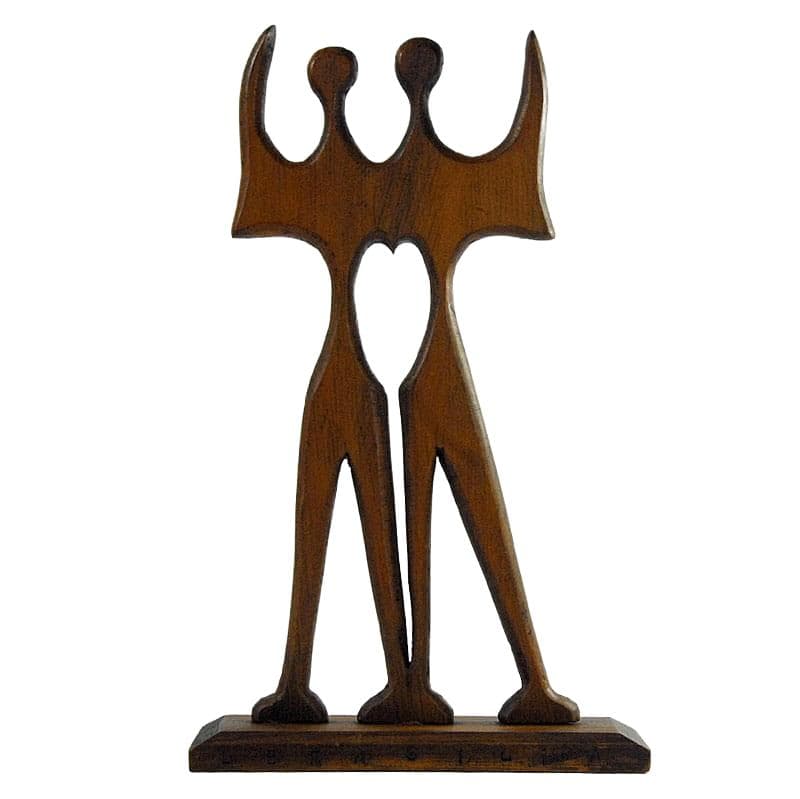 Figurine Warriors, brown wood, by B. Giorgi, Brazil, 1960s.