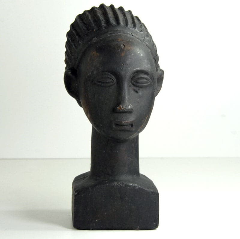 Rzeźba głowa Akan, gips czarny brązowy, Ghana, XXI w. - 324539