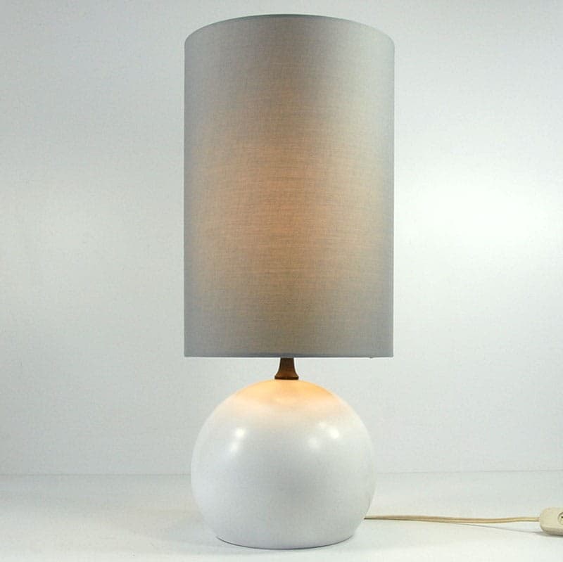 Table Lamp Space Age, white metal, grey synthetic fabric, France, 1980s. - 324509
