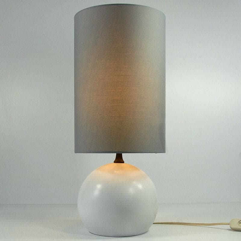 Table Lamp Space Age, white metal, grey synthetic fabric, France, 1980s. - 324512