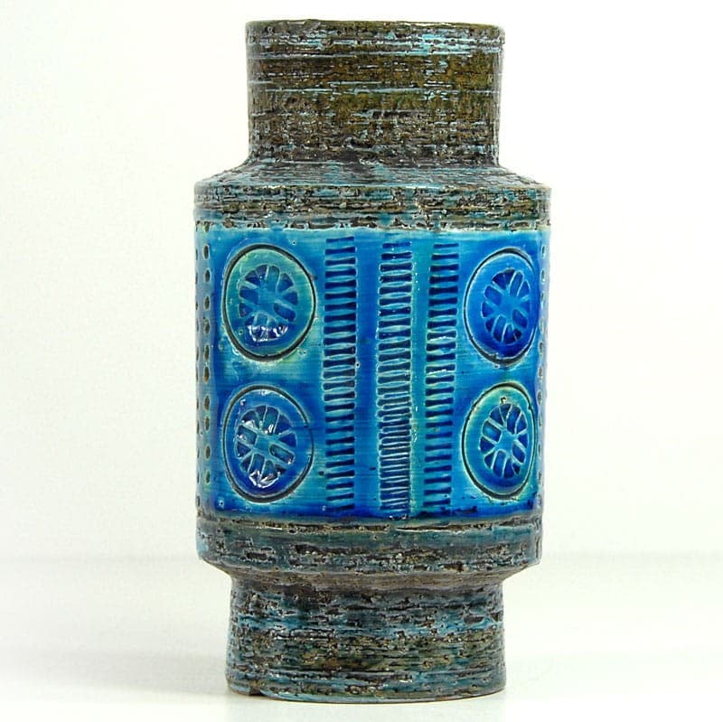 Vase Rimini Blue, blue ceramic, by A. Londi, Bitossi, Italy, 1970s. - 324505
