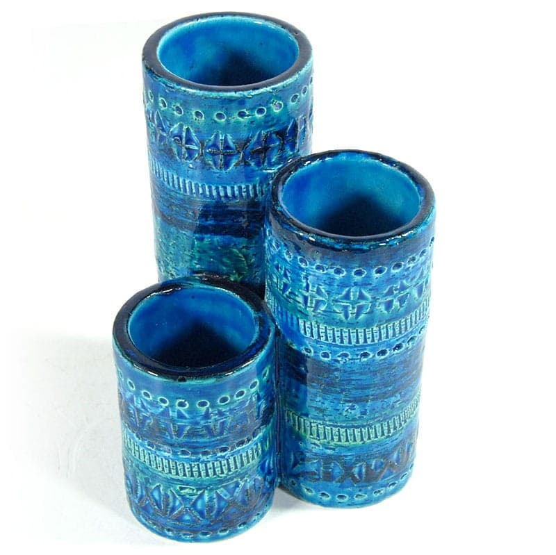 Triple Vase Rimini Blue, blue ceramic, by A. Londi, Bitossi, Italy, 1960s. - 324500