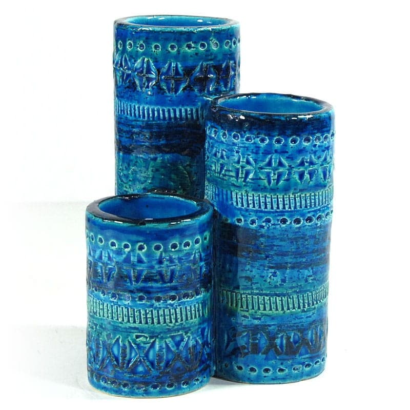 Triple Vase Rimini Blue, blue ceramic, by A. Londi, Bitossi, Italy, 1960s. - 324497