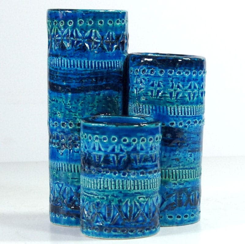 Triple Vase Rimini Blue, blue ceramic, by A. Londi, Bitossi, Italy, 1960s. - 324498