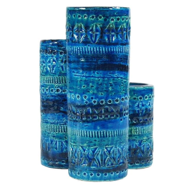 Triple Vase Rimini Blue, blue ceramic, by A. Londi, Bitossi, Italy, 1960s. - DIMENSION