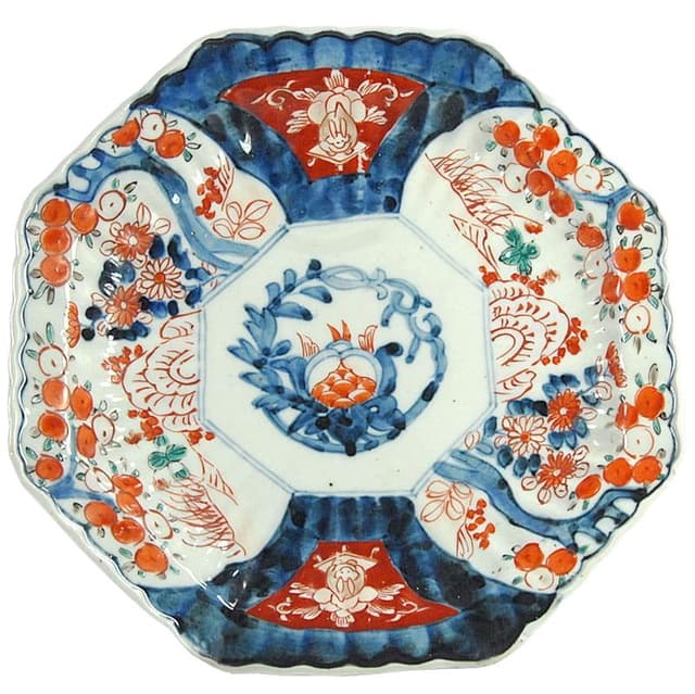 Patera Imari, ceramika biała niebieska czerwona zielona, Japonia, początek XX w. - WYMIARY