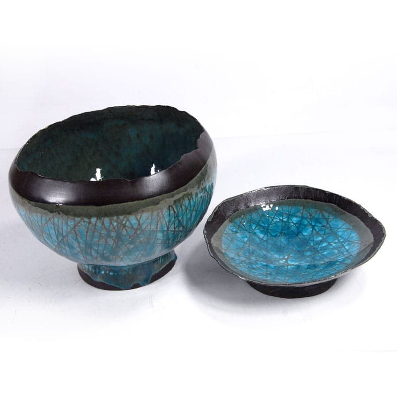 Pair of bowls, ceramic turquoise brown black, by J. Wysocka Panasiewicz, Poland, 21st c. - 324469