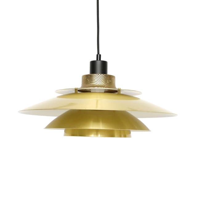 Pendant lamp, gold, black metal, Denmark, 1970s. - DIMENSION