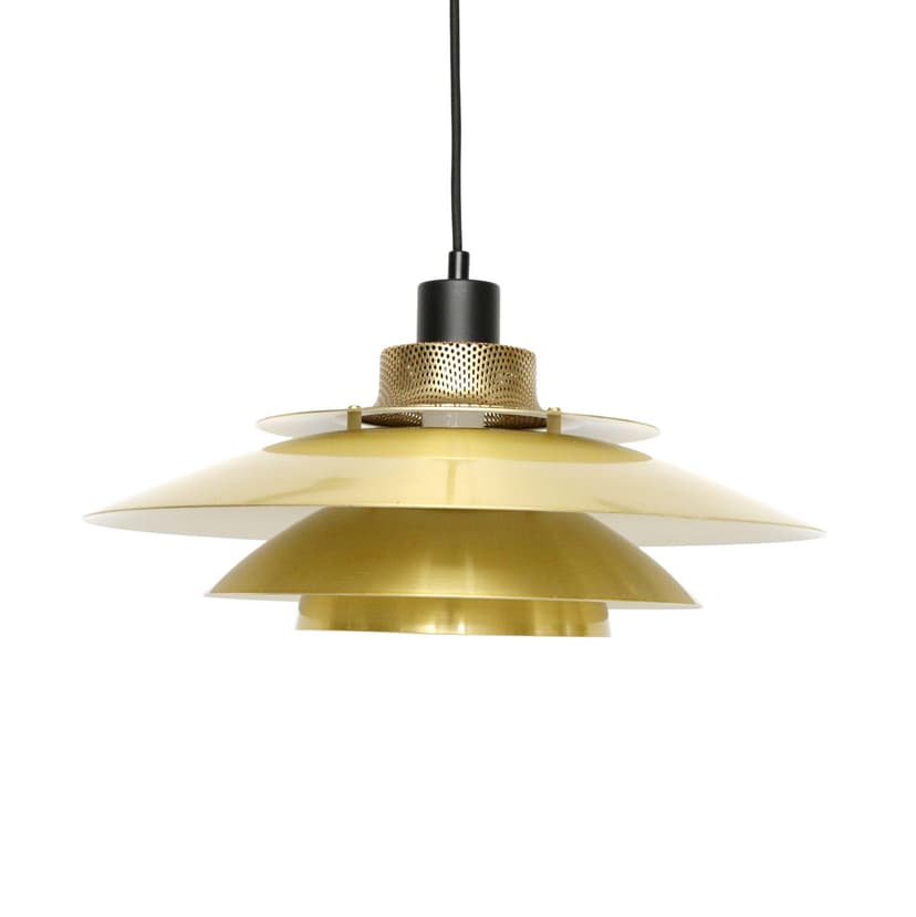 Pendant lamp, gold, black metal, Denmark, 1970s.