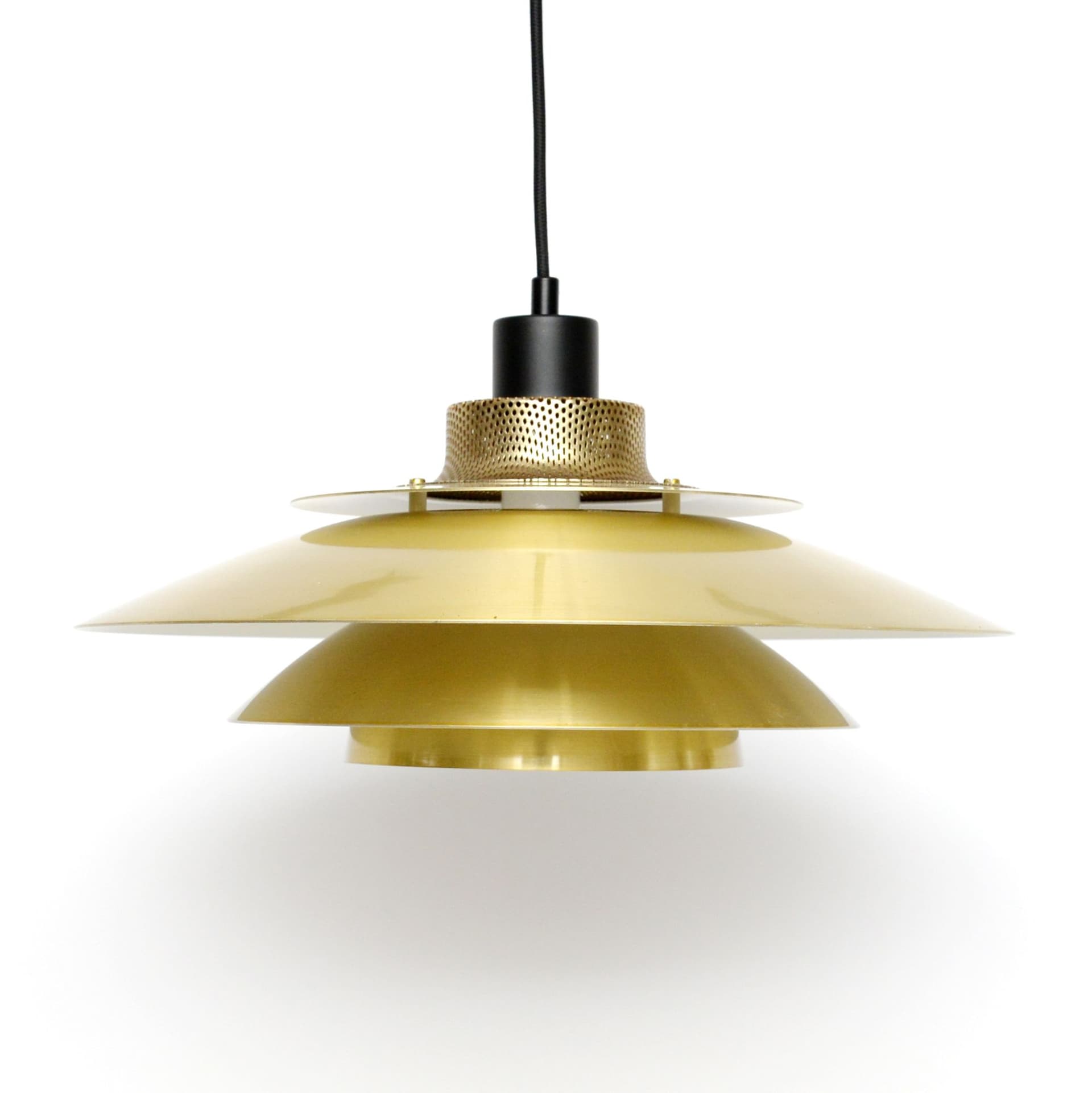 Pendant lamp, gold, black metal, Denmark, 1970s. - 324183