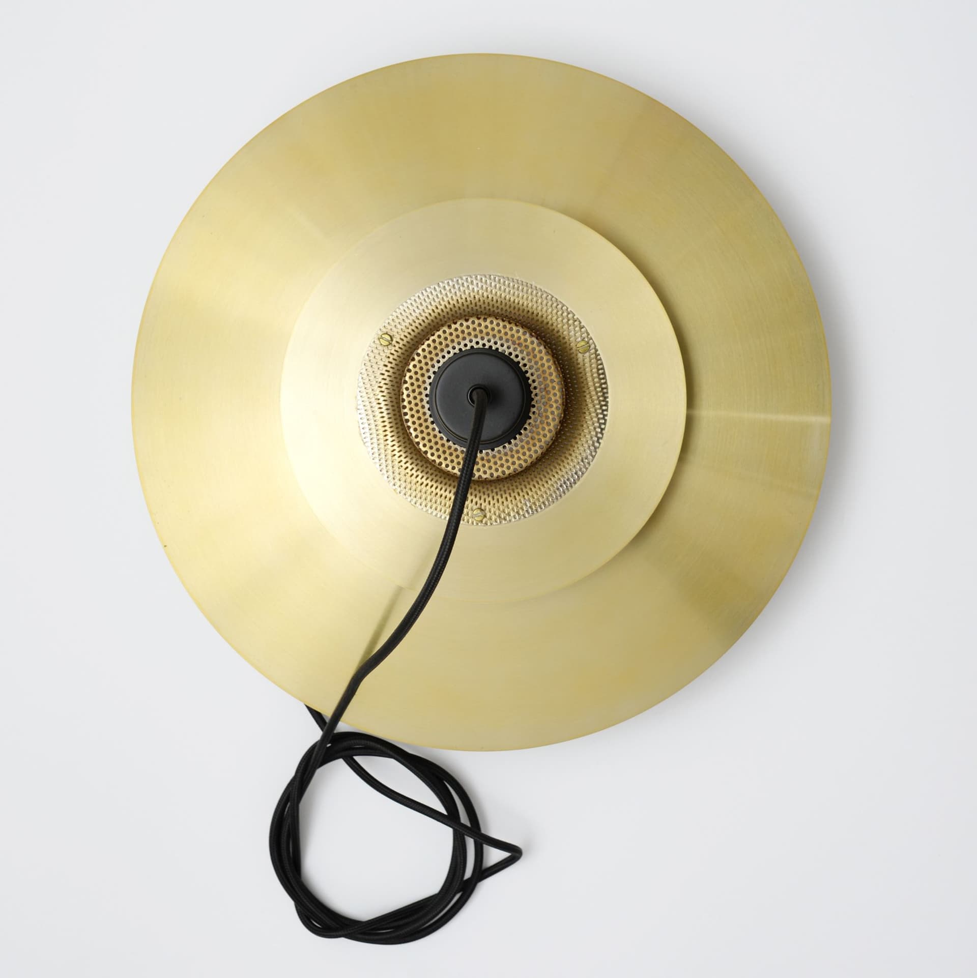 Pendant lamp, gold, black metal, Denmark, 1970s. - 324180