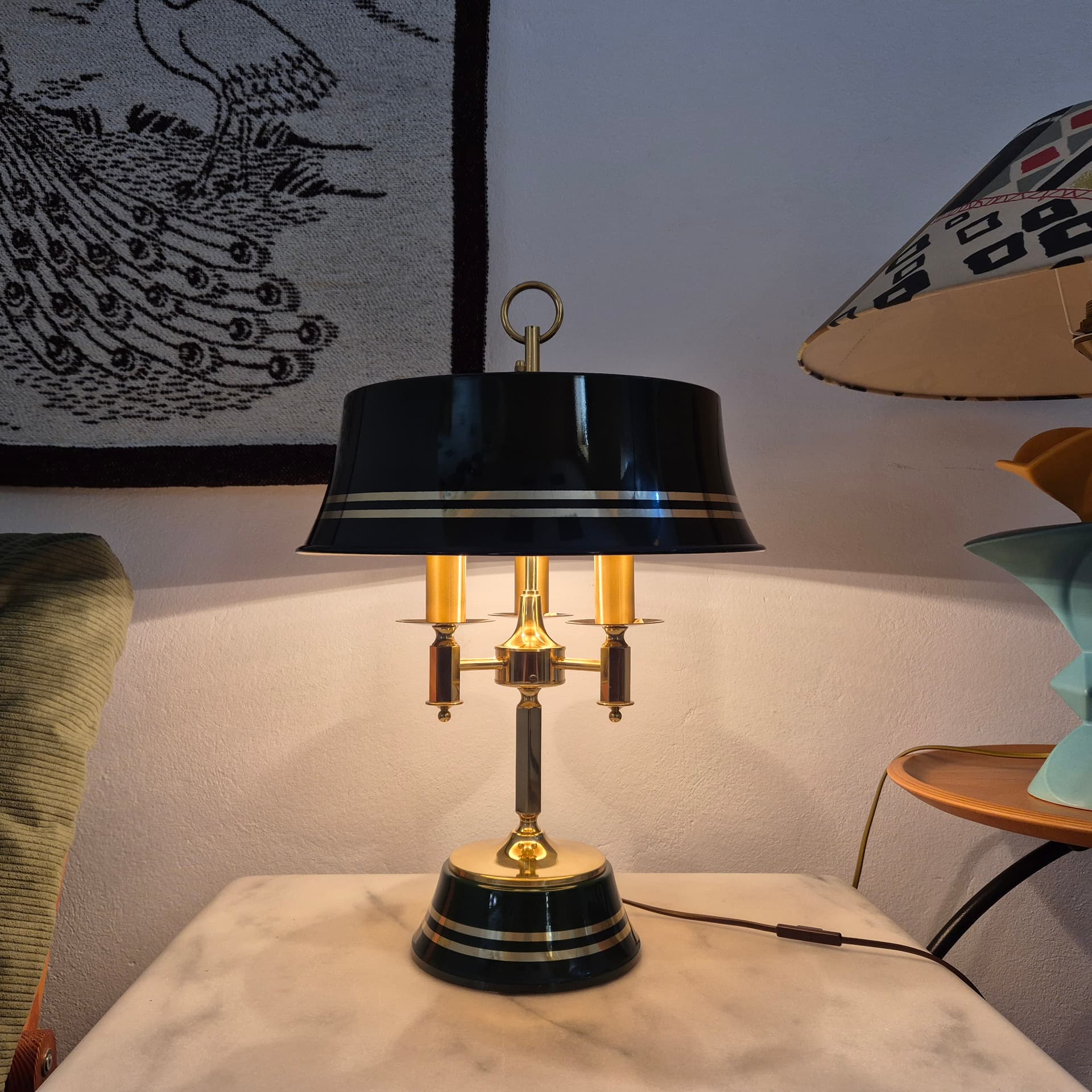 Lampa stołowa Typ 72, zielony emaliowany metal, mosiądz, Nya Öia, Szwecja, lata 60. - 324202
