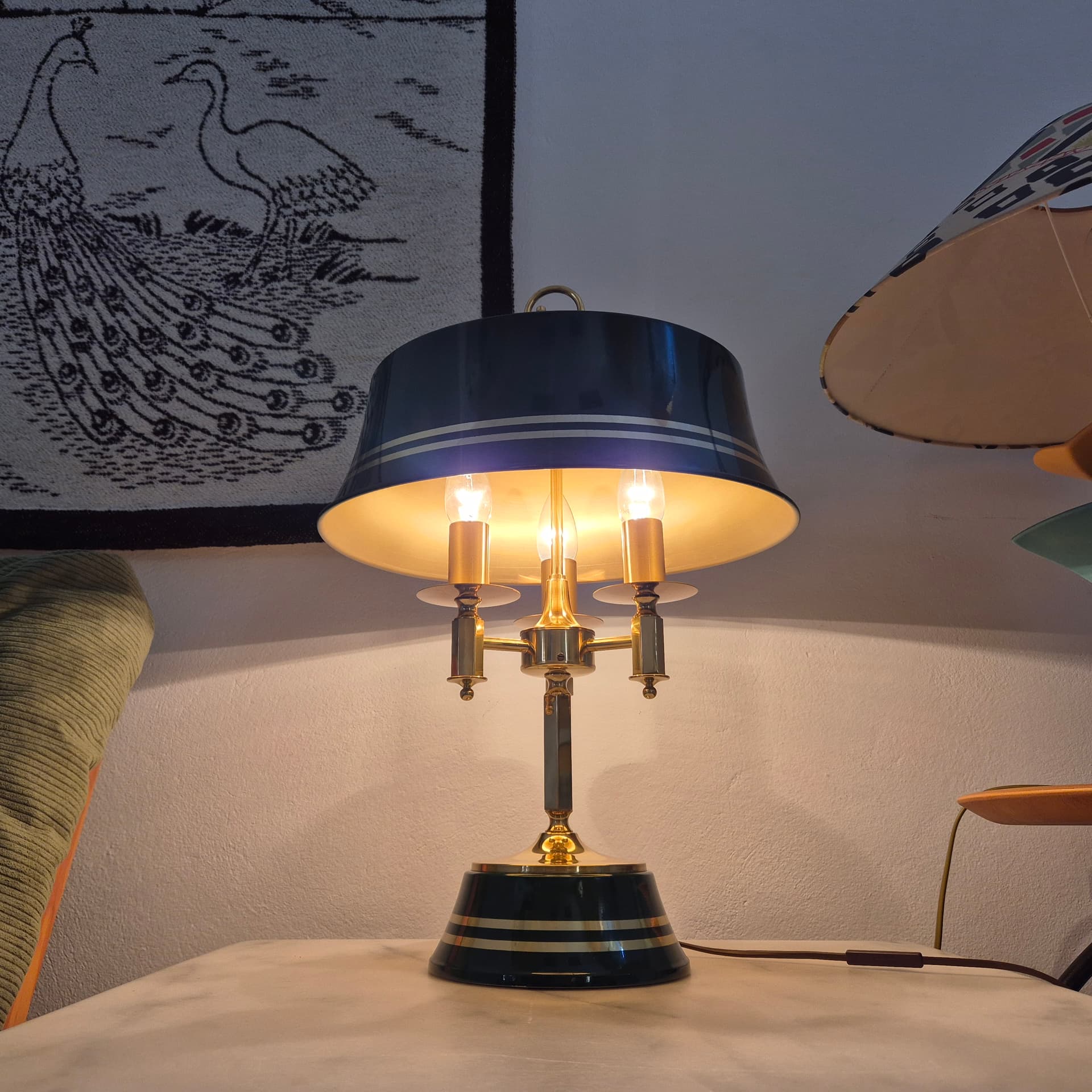 Lampa stołowa Typ 72, zielony emaliowany metal, mosiądz, Nya Öia, Szwecja, lata 60. - 324200