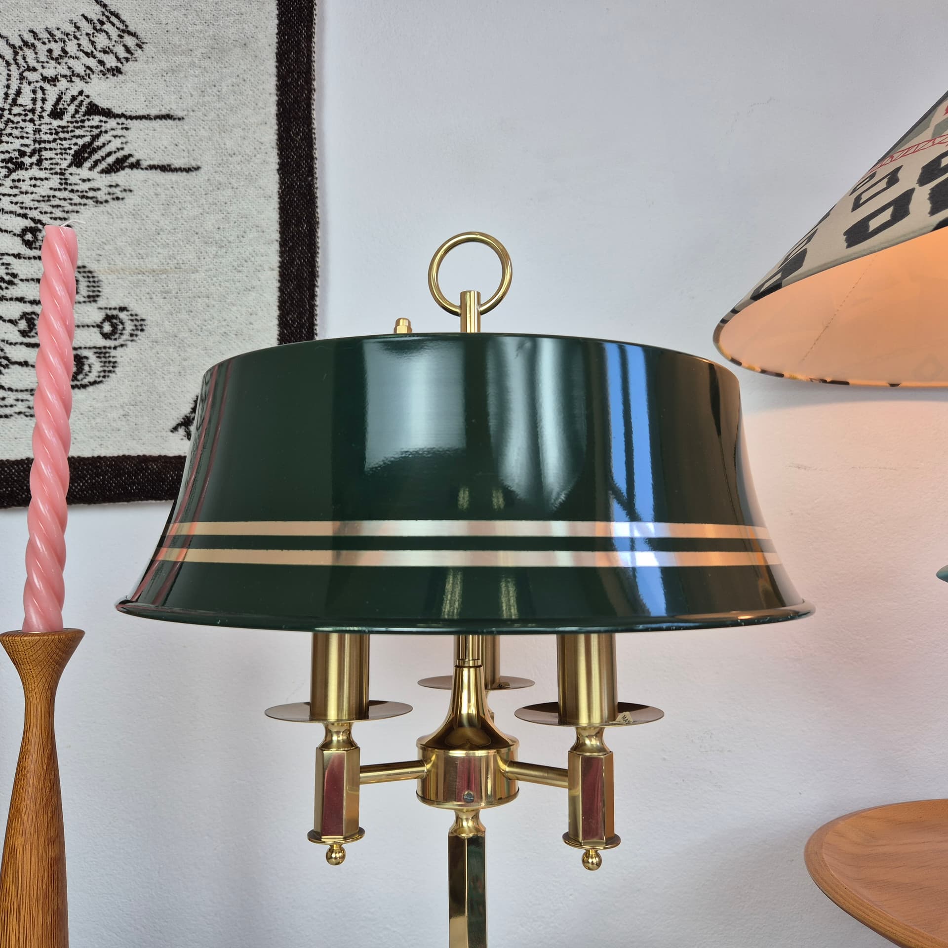 Lampa stołowa Typ 72, zielony emaliowany metal, mosiądz, Nya Öia, Szwecja, lata 60. - 324194