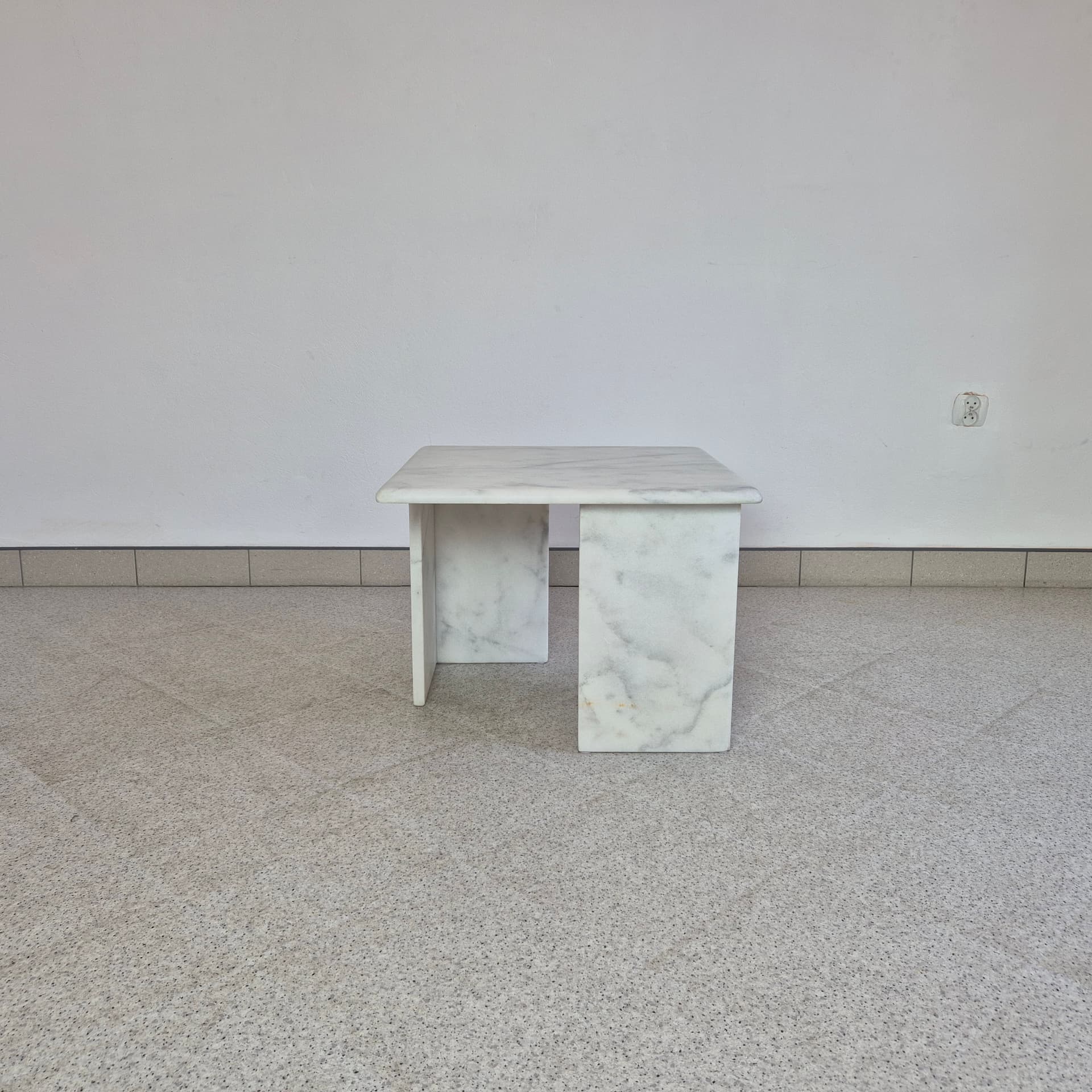 Stolik kawowy Bianco Carrara, marmur biały-szary, Włochy, lata 80. - 324208
