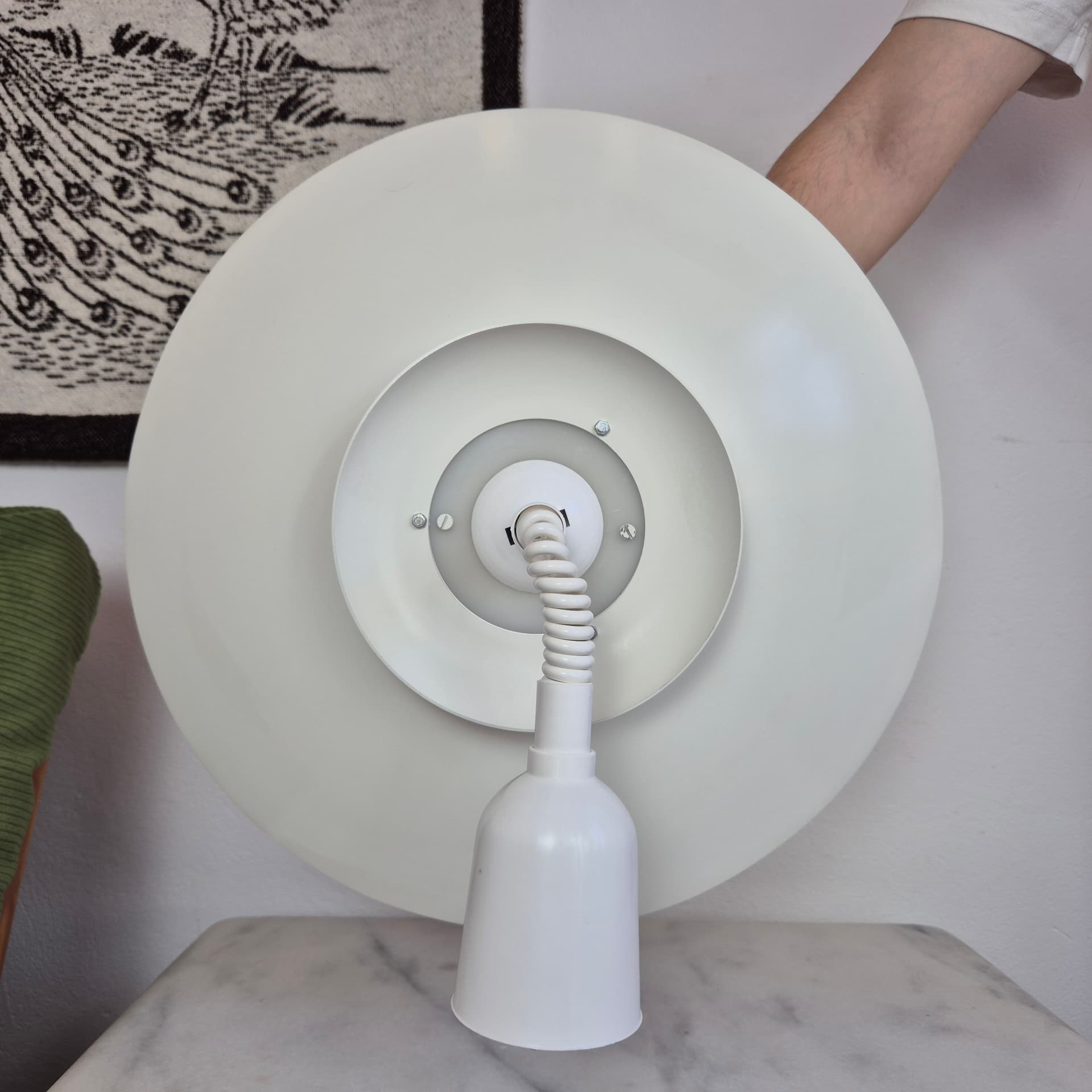 Lampa wisząca piętrowa, biała kremowa, metal, Dania, lata 60. - 324242