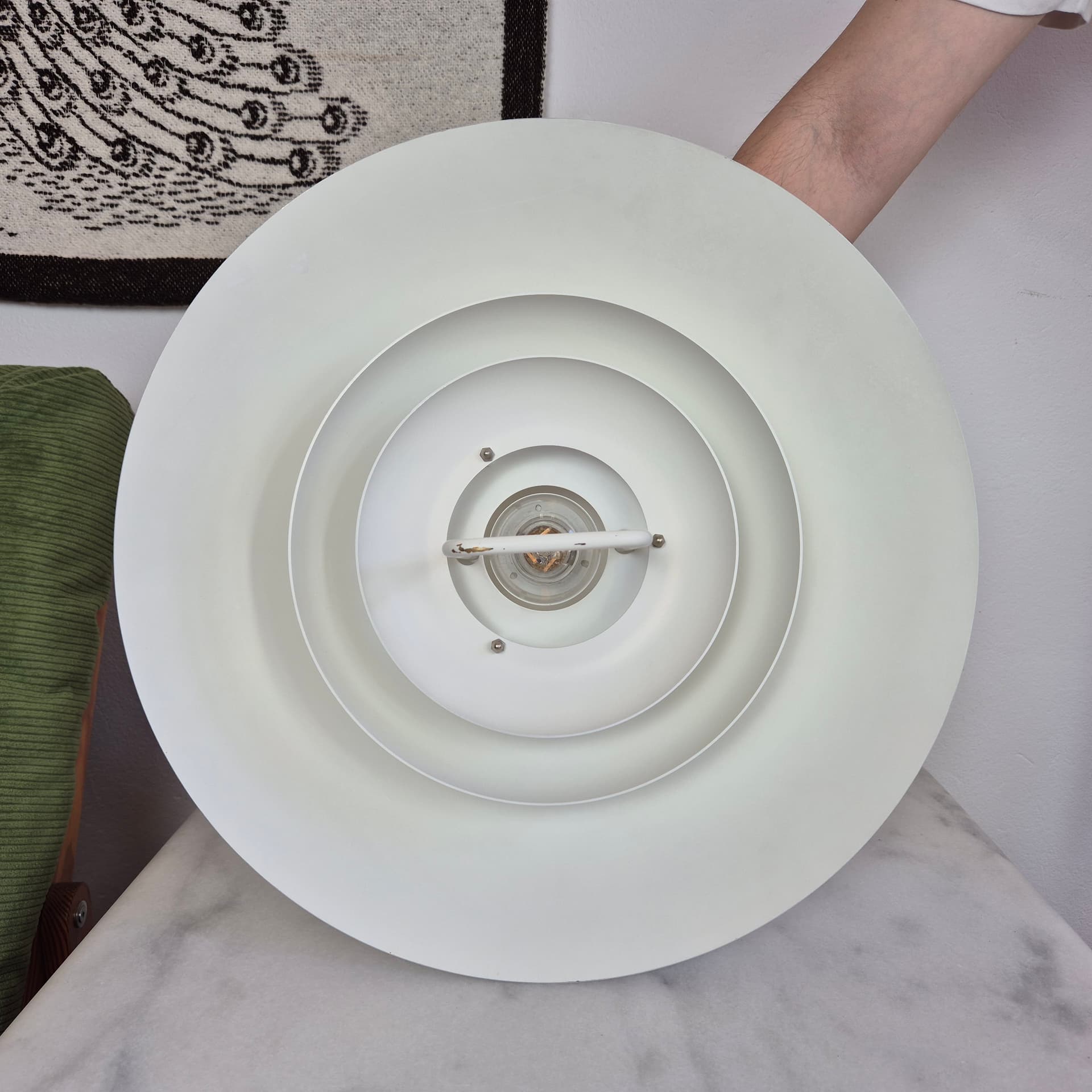 Lampa wisząca piętrowa, biała kremowa, metal, Dania, lata 60. - 324239