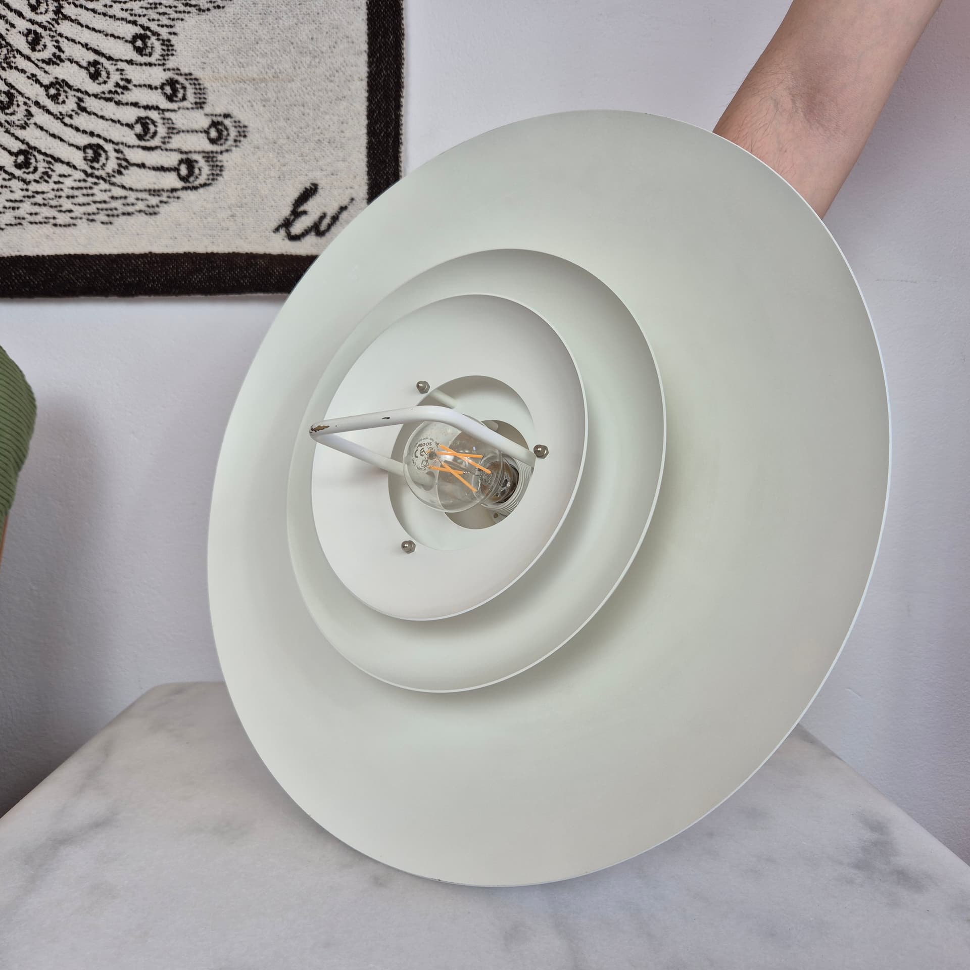 Lampa wisząca piętrowa, biała kremowa, metal, Dania, lata 60. - 324240