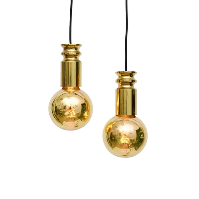 Pair of pendant lamps, gold, brass, Denmark, 1950s. - DIMENSION
