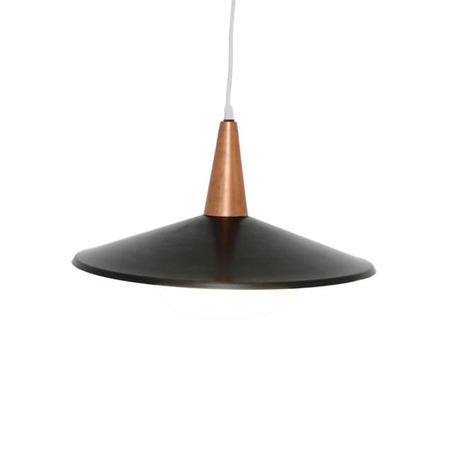 Pendant lamp, black metal, copper, glass, Denmark, 1970s. - DIMENSION
