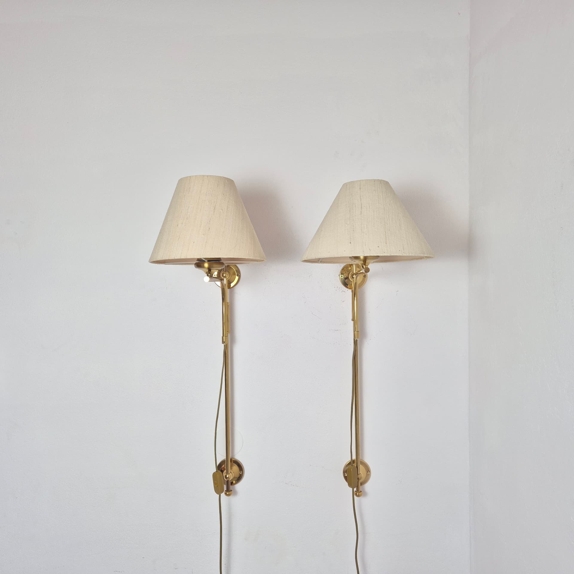 Para lamp ściennych, mosiądz złoty, bawełna beżowa, Niemcy, lata 80. - 324893