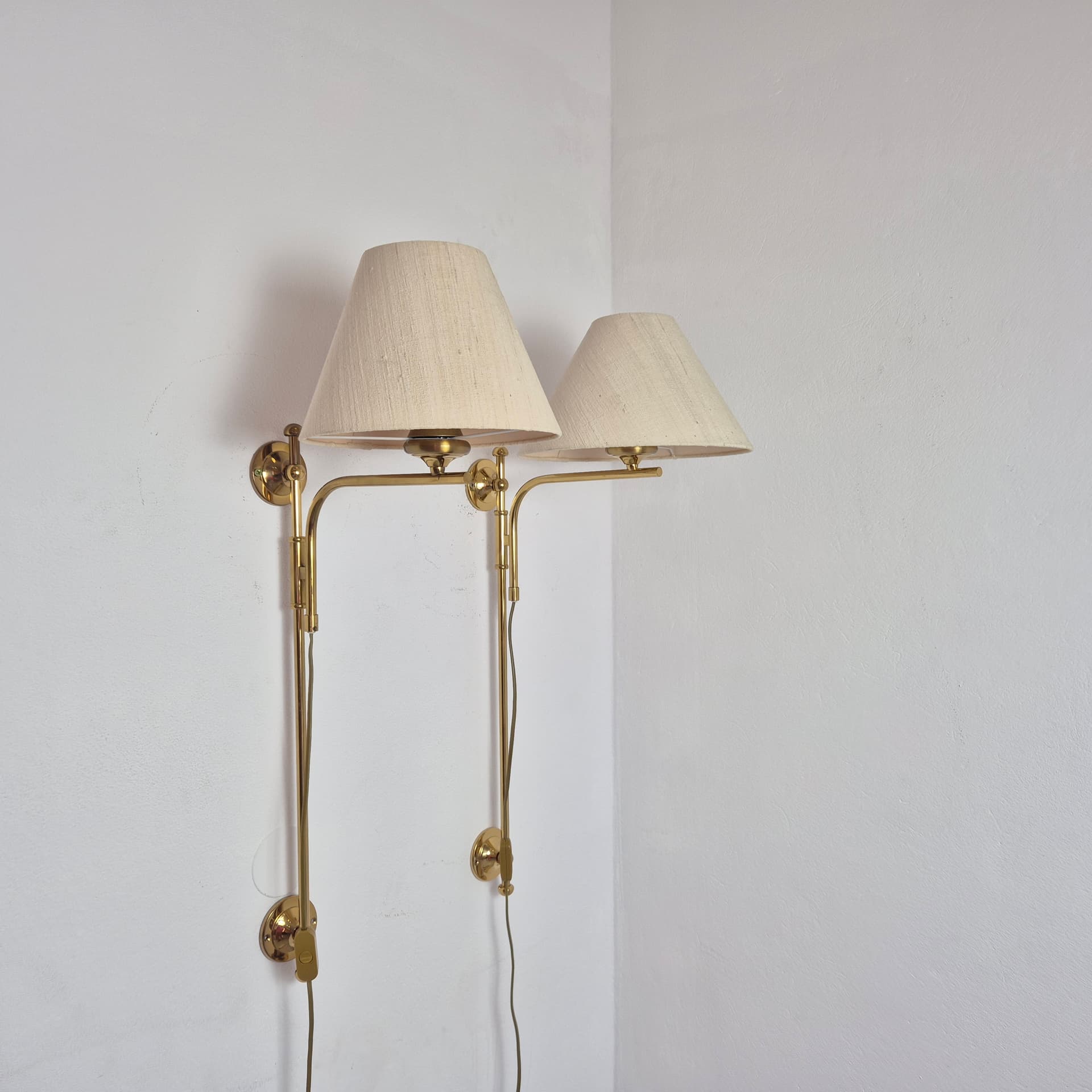 Para lamp ściennych, mosiądz złoty, bawełna beżowa, Niemcy, lata 80. - 324890
