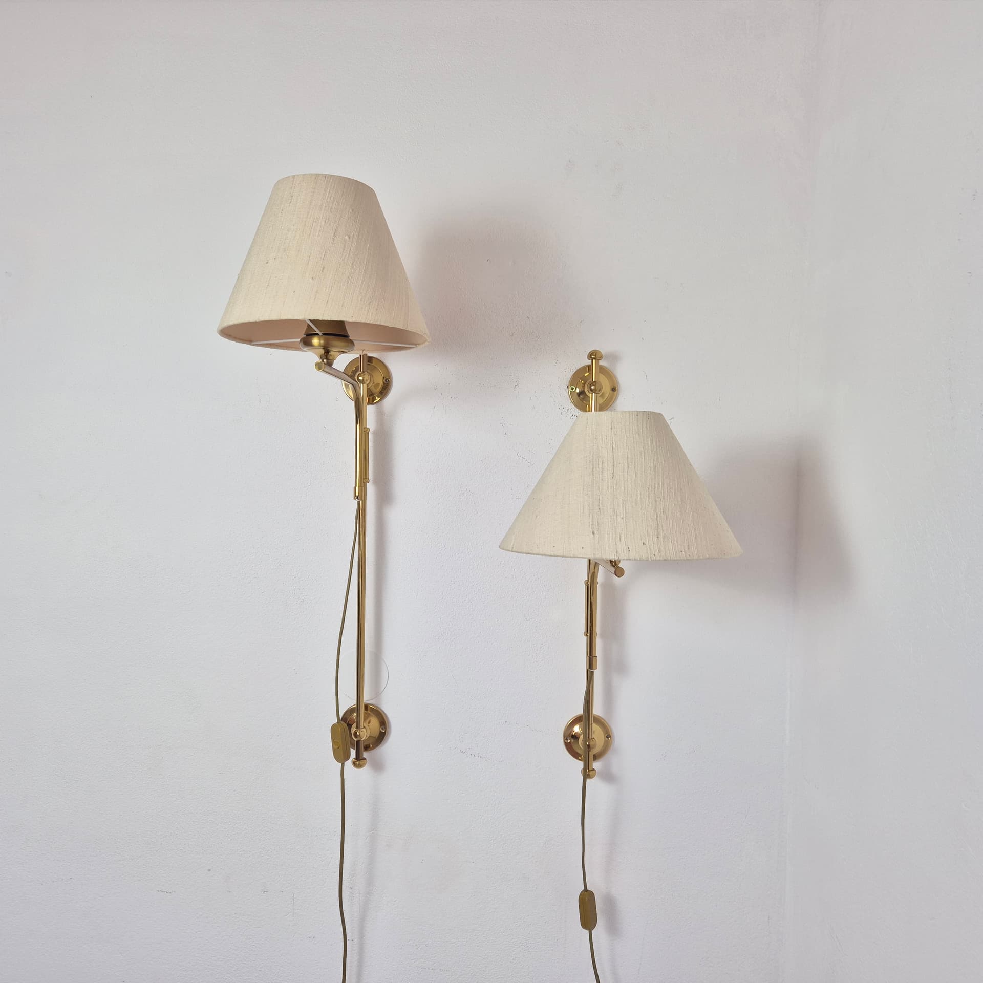 Para lamp ściennych, mosiądz złoty, bawełna beżowa, Niemcy, lata 80. - 324895