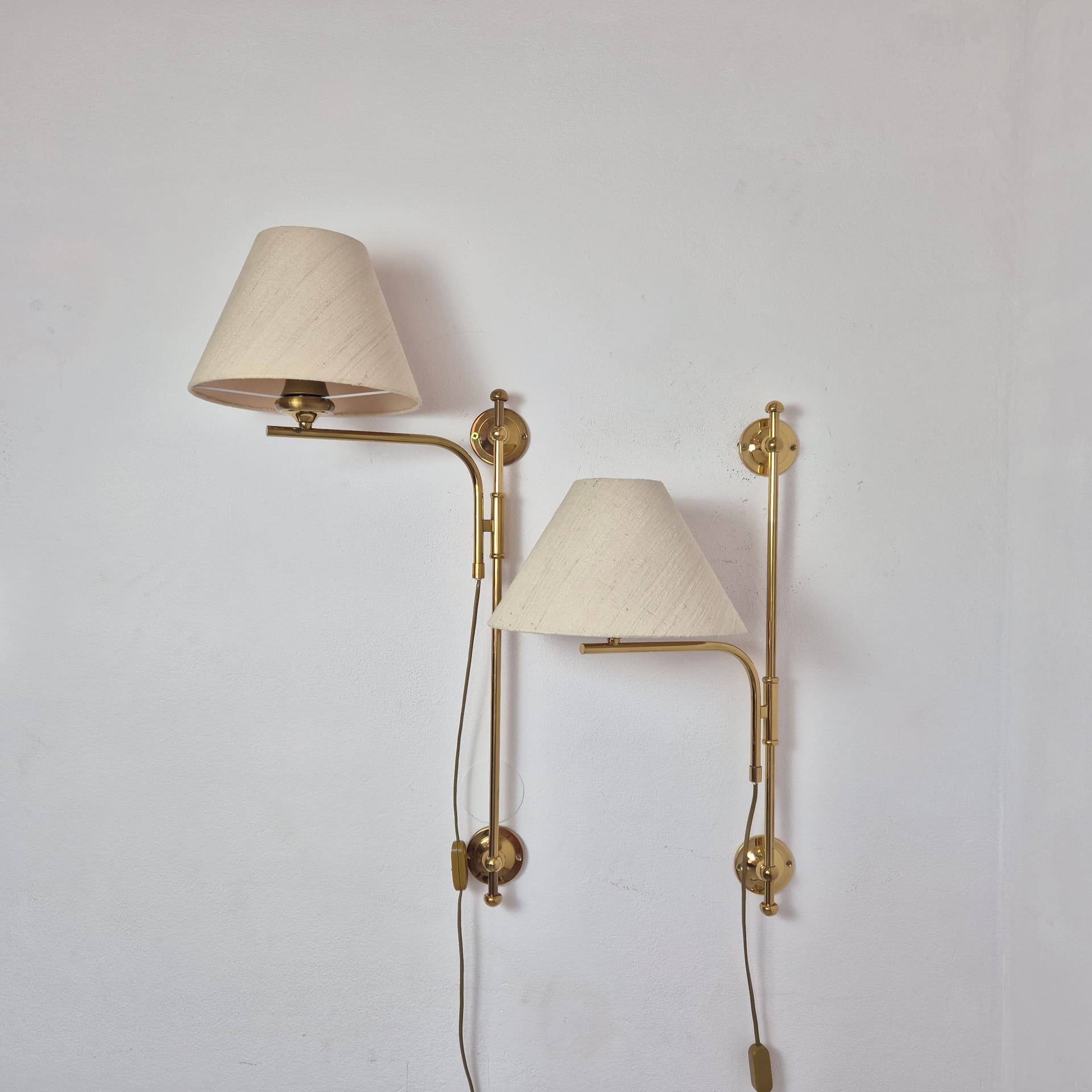 Para lamp ściennych, mosiądz złoty, bawełna beżowa, Niemcy, lata 80. - 324897