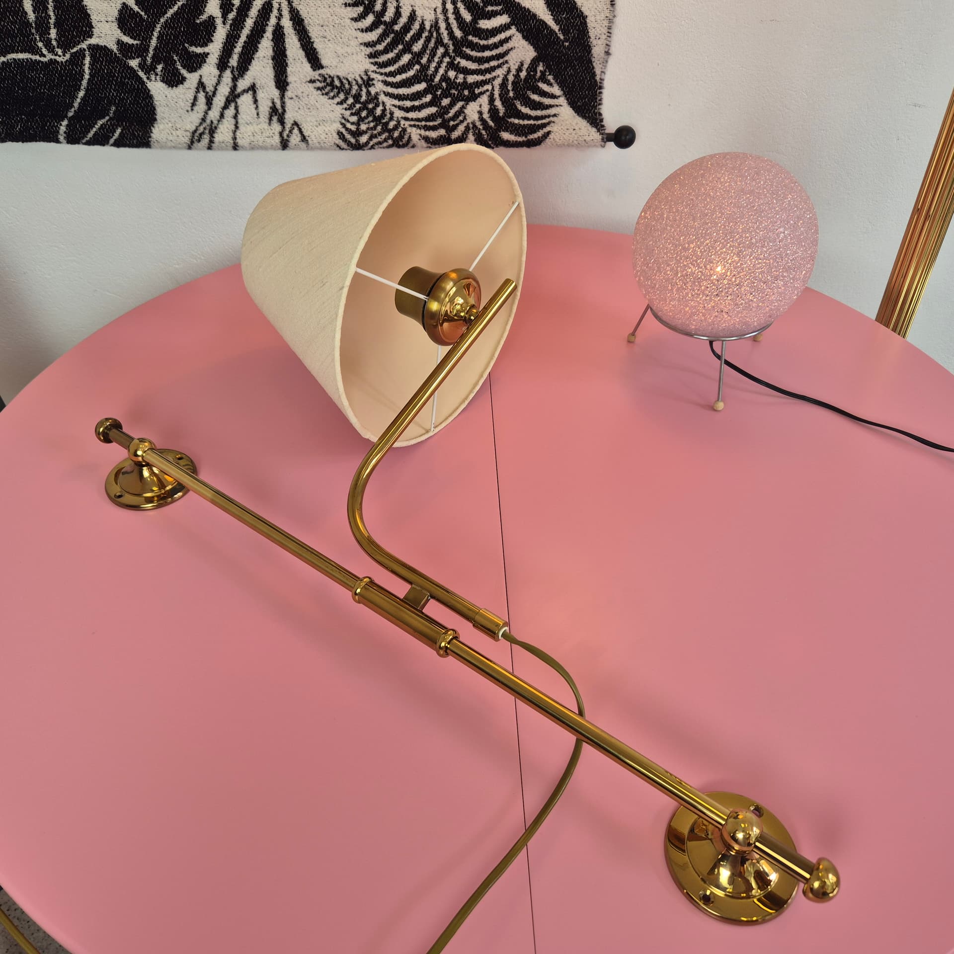 Para lamp ściennych, mosiądz złoty, bawełna beżowa, Niemcy, lata 80. - 324900