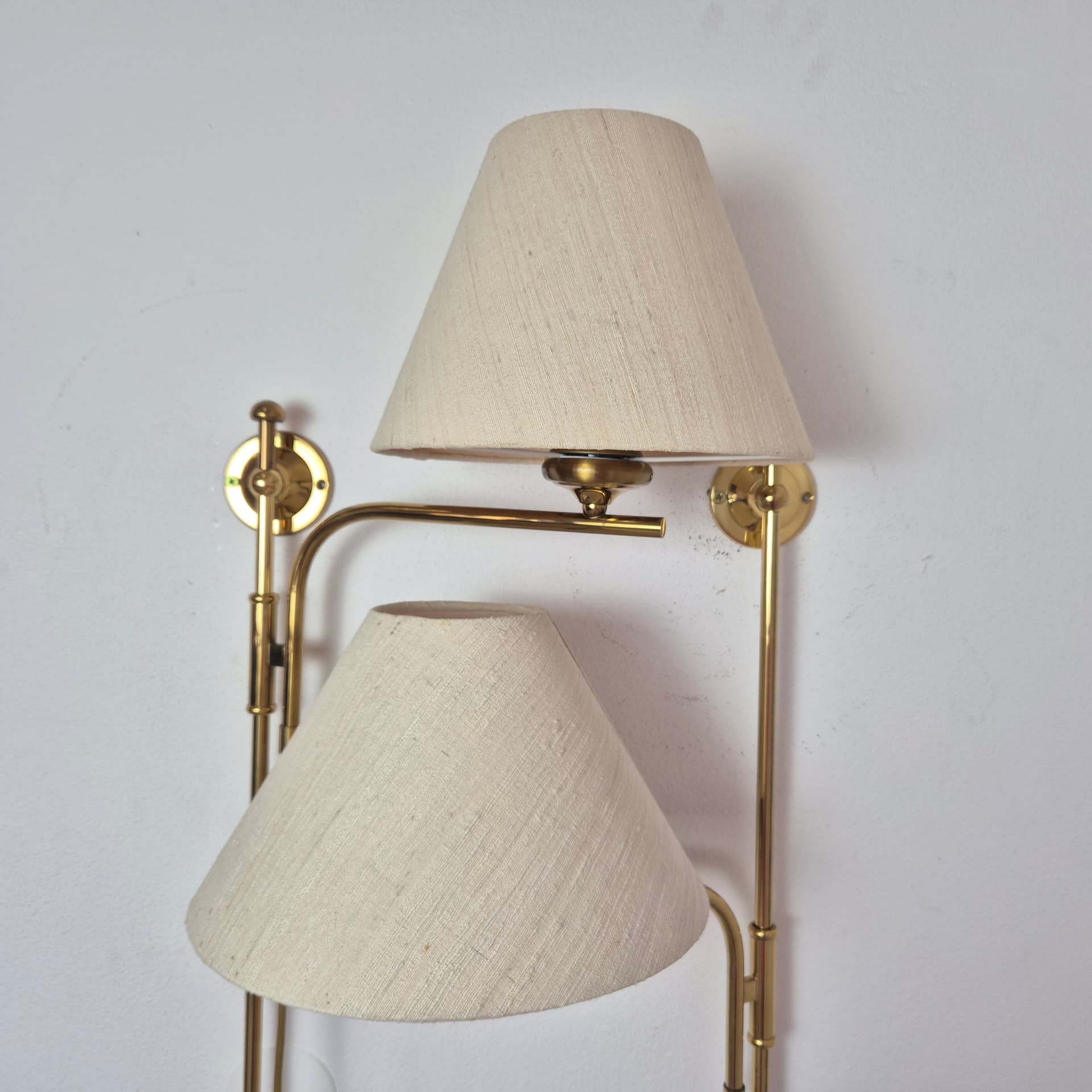 Para lamp ściennych, mosiądz złoty, bawełna beżowa, Niemcy, lata 80. - 324894