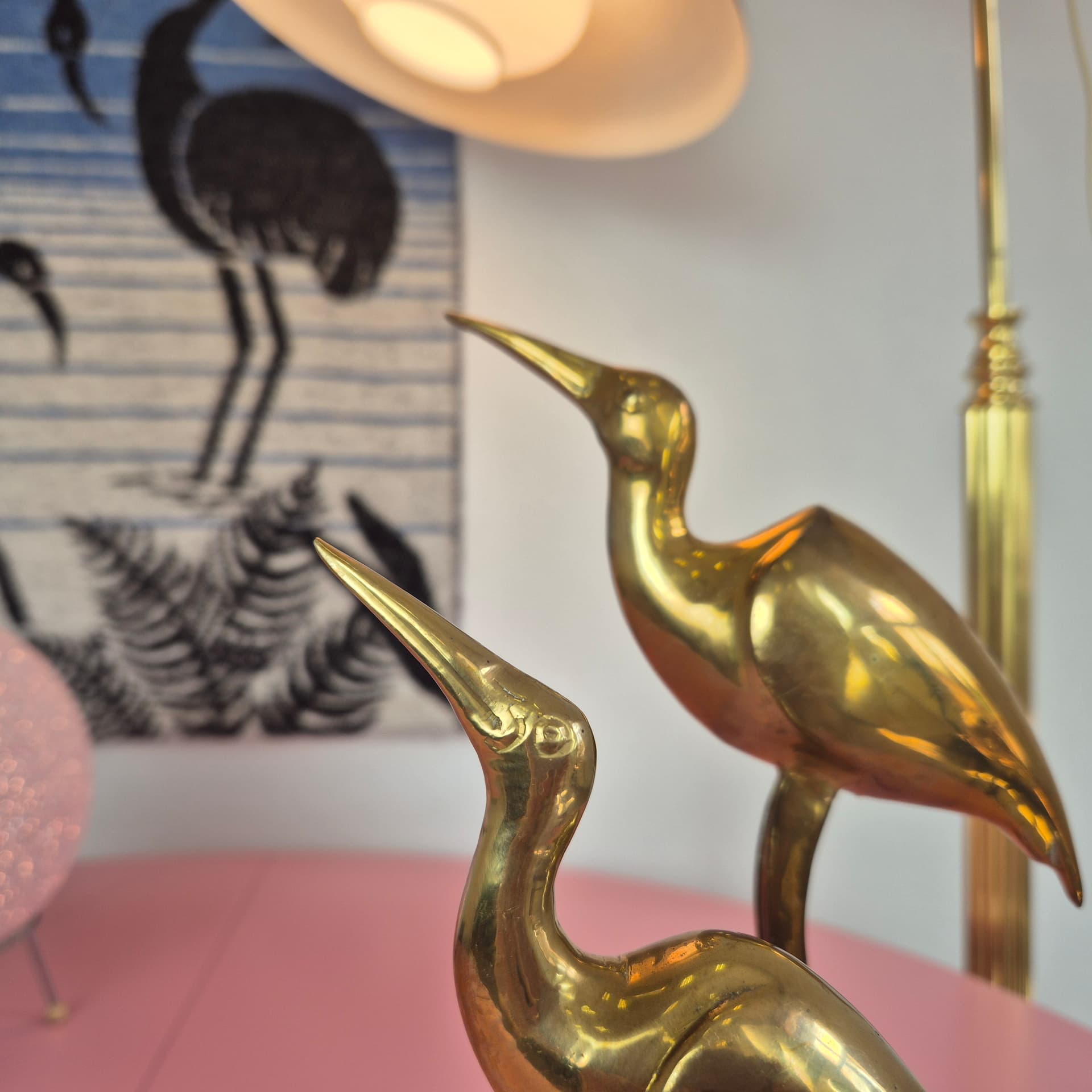 Pair of heron figurines, gold brass, Denmark, 1970s. - 324903