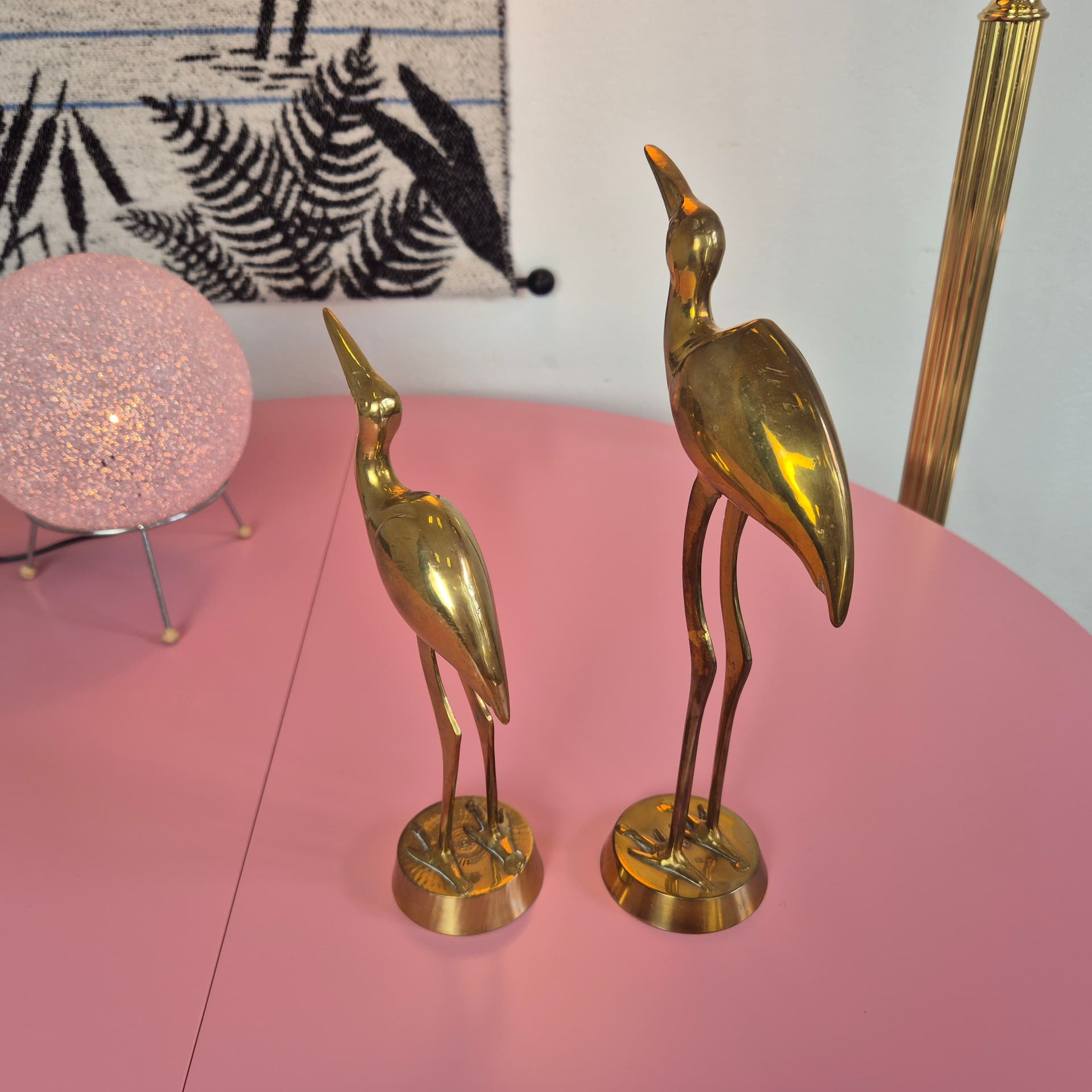 Pair of heron figurines, gold brass, Denmark, 1970s. - 324905