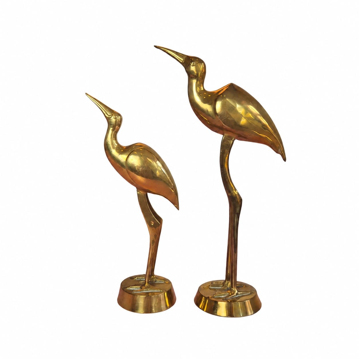Pair of heron figurines, gold brass, Denmark, 1970s.