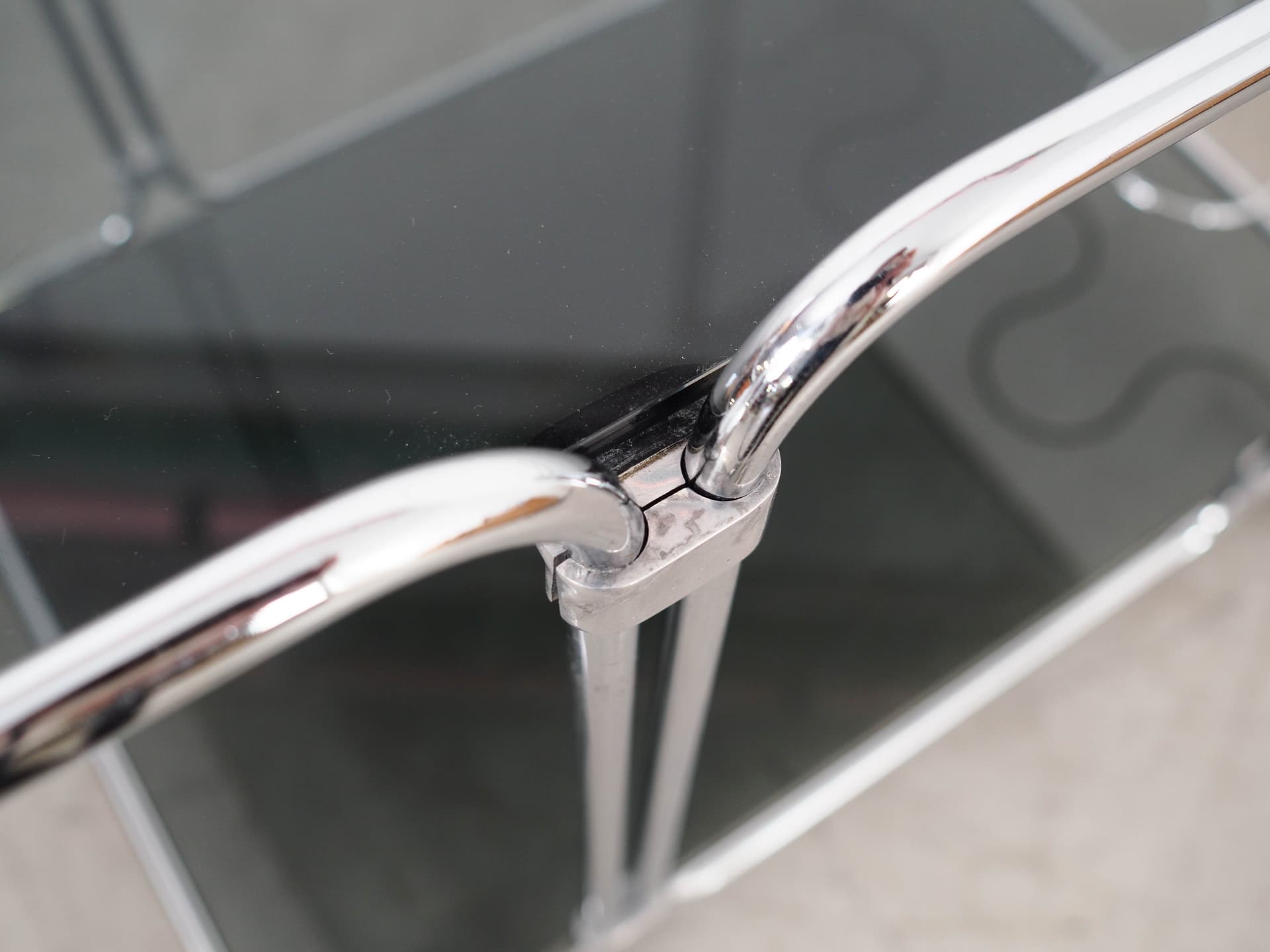 Bar cart, black glass, silver chrome, Italy, 1970s. - 325055
