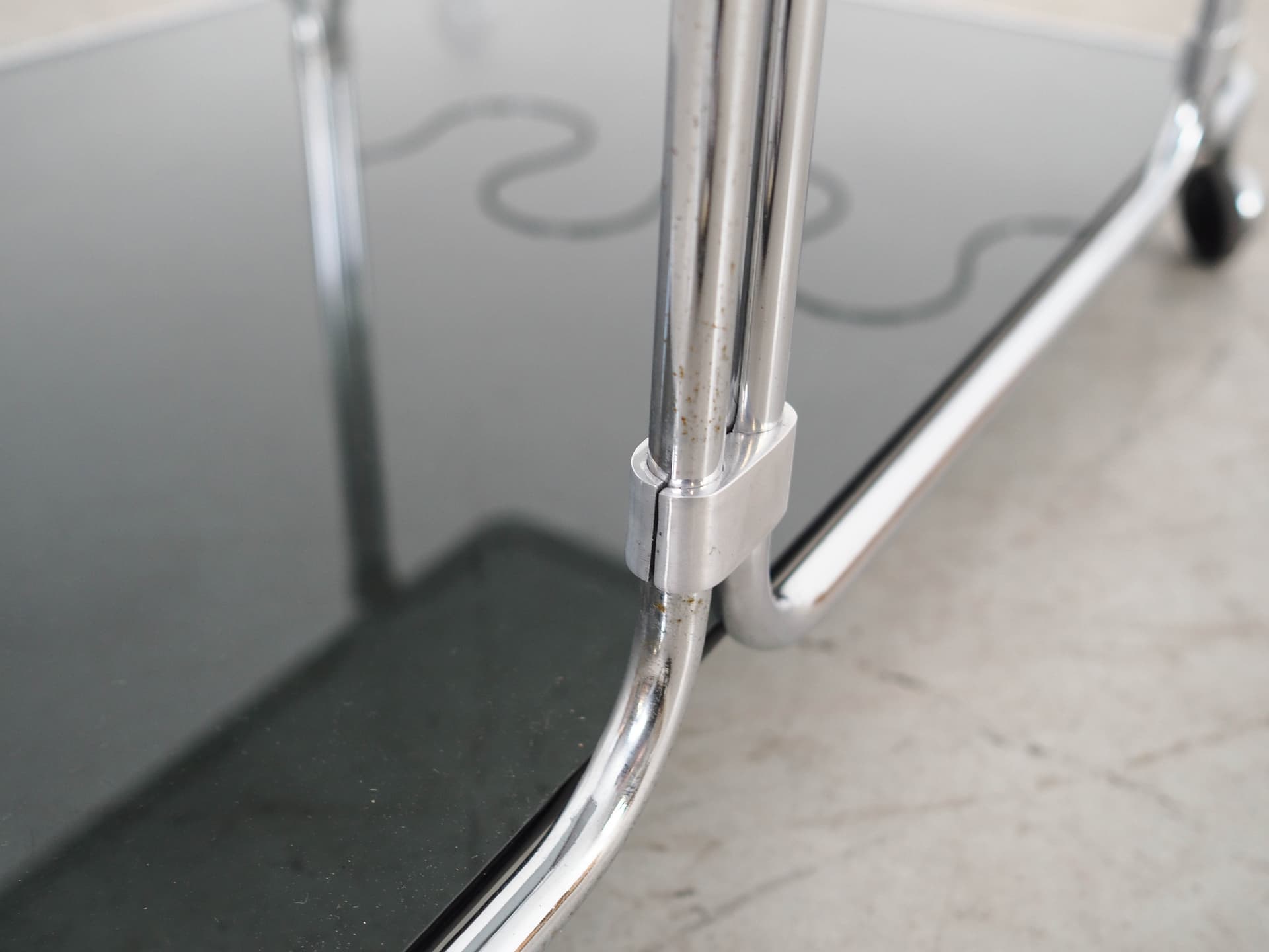 Bar cart, black glass, silver chrome, Italy, 1970s. - 325056
